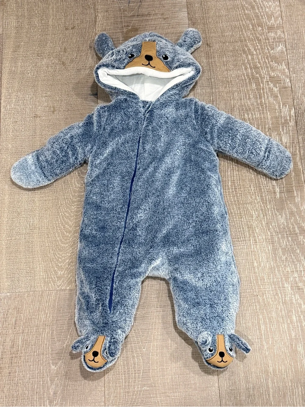 Koalababy - Plush Bear Hooded Footie - Gray Blue - 3-6 months